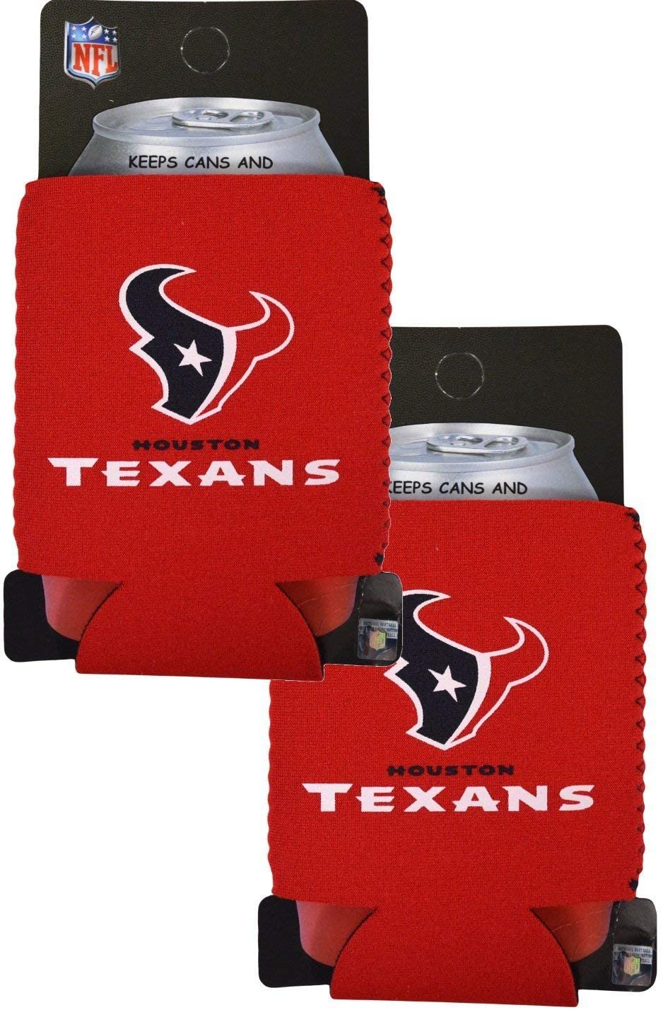 Houston Texans Pair of 12oz Drink Can Cooler Insulated Neoprene Beverage Holder, Black Tonal Design 1