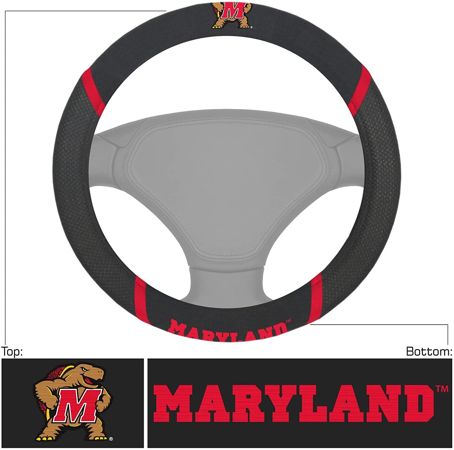Maryland Terrapins Steering Wheel Cover Premium Embroidered Black 15 Inch University of 2
