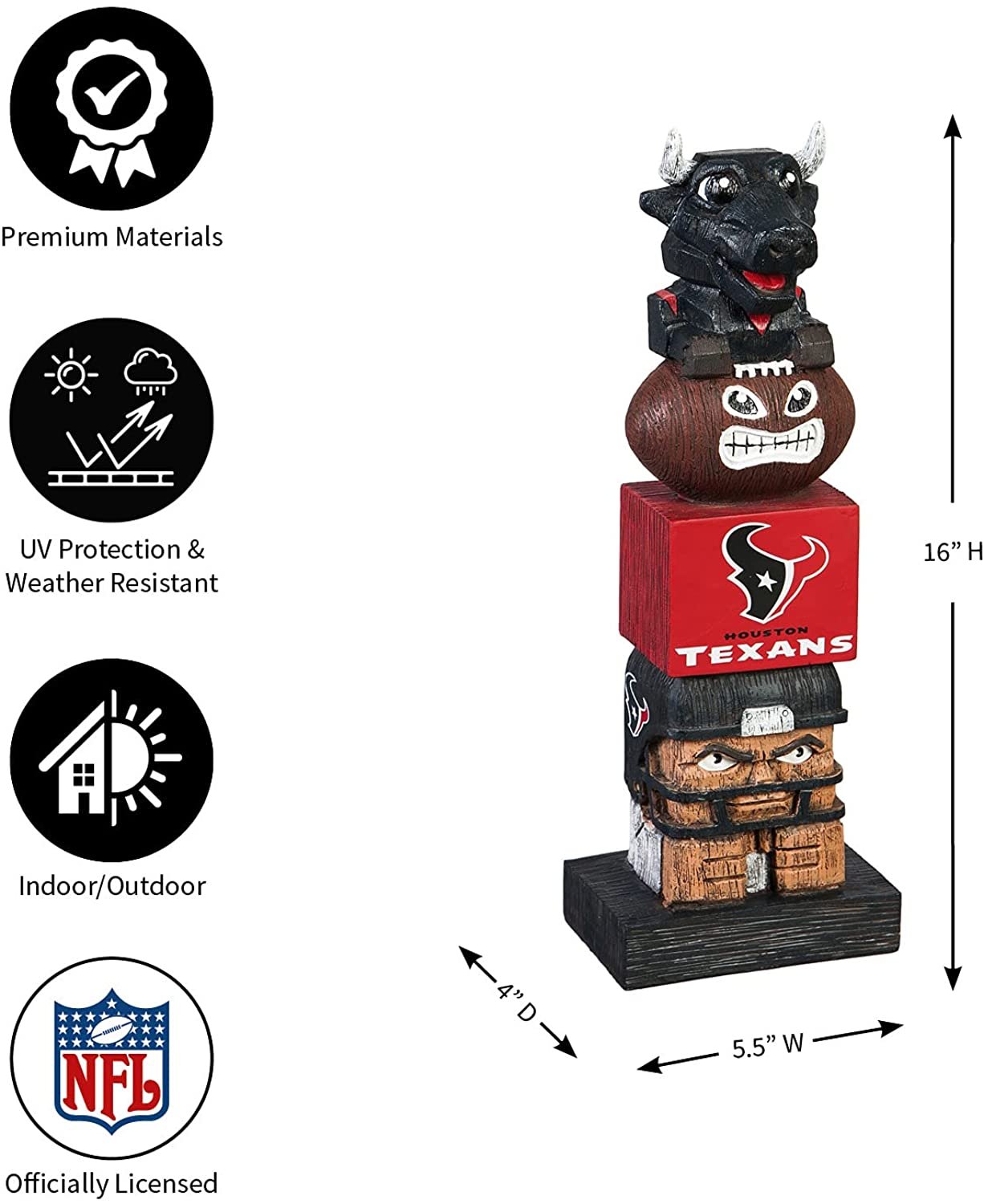 Houston Texans 16 Inch Tiki Totem Garden Statue Resin Outdoor Decoration 5