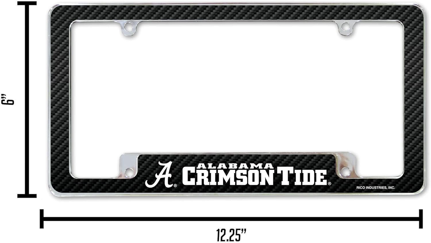 University of Alabama Crimson Tide Metal License Plate Frame Chrome Tag Cover 12x6 Inch Carbon Fiber Design 6
