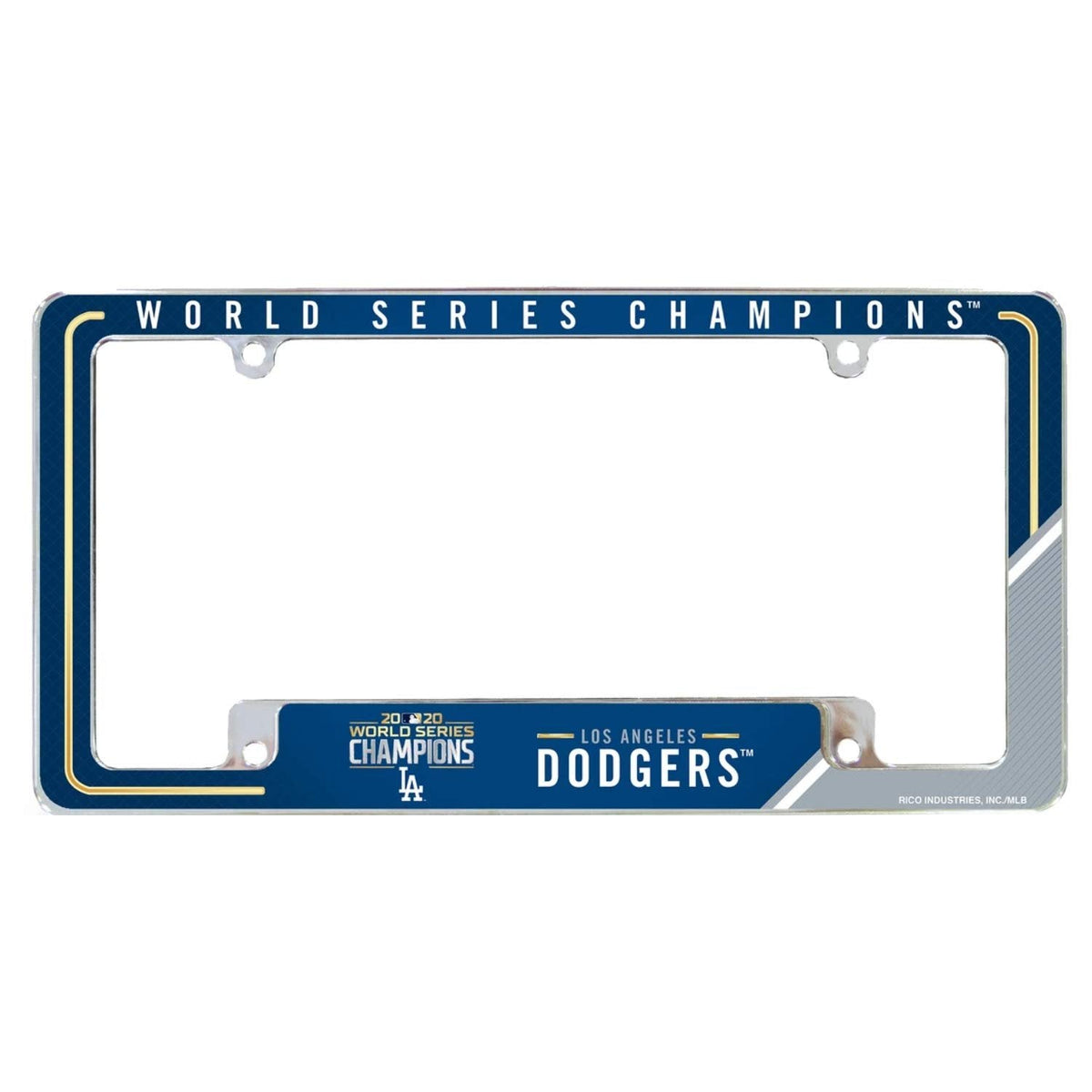 Los Angeles Dodgers 2020 World Series Champions Premium Metal License Plate Frame Chrome Tag Cover, All Over Design, 12x6 Inch, Pre-Drilled Holes