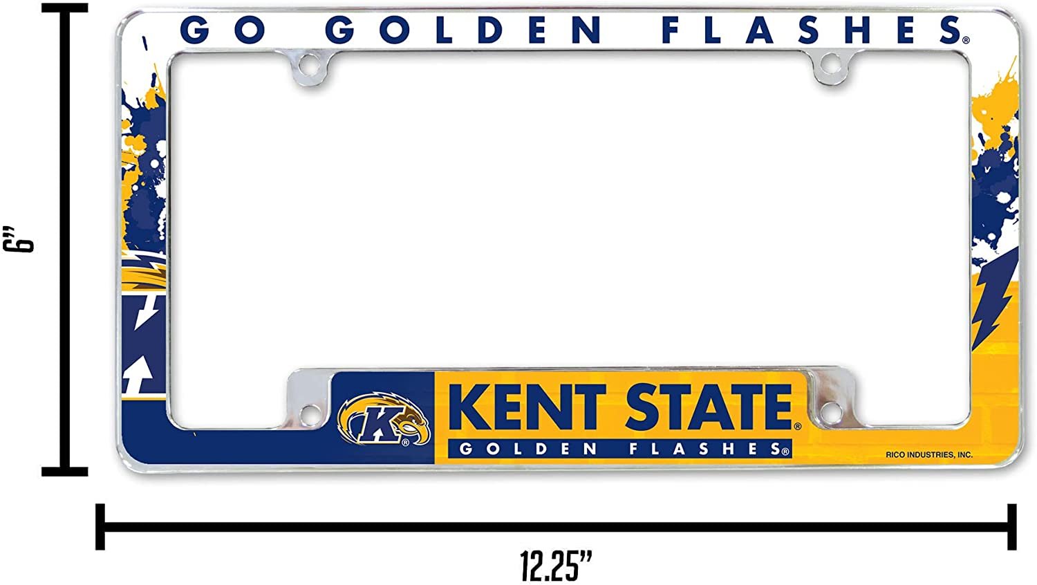 Kent State University Golden Flashes Metal License Plate Frame Chrome Tag Cover All Over Design 6x12 Inch 5