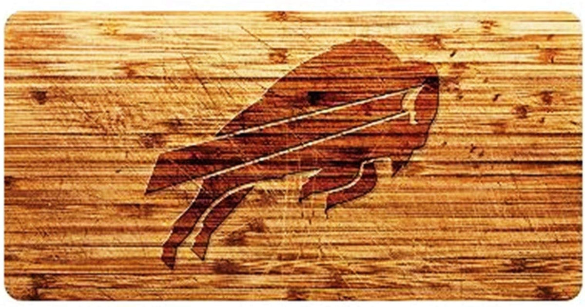 Buffalo Bills Premium Laser Tag License Plate, Acrylic Inlaid, Wood Grain Design, 12x6 Inch Team Color