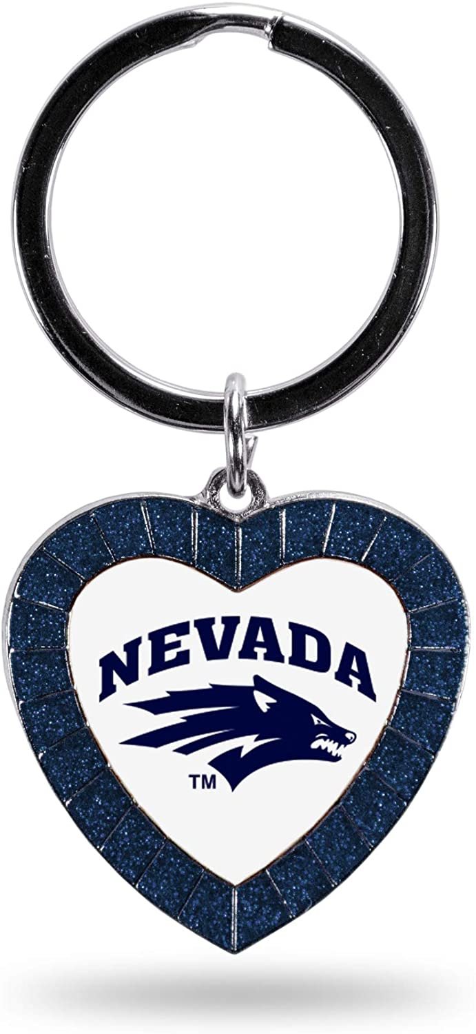 NCAA Nevada, Reno Wolf Pack NCAA Rhinestone Heart Colored Keychain, Navy, 3-inches in length