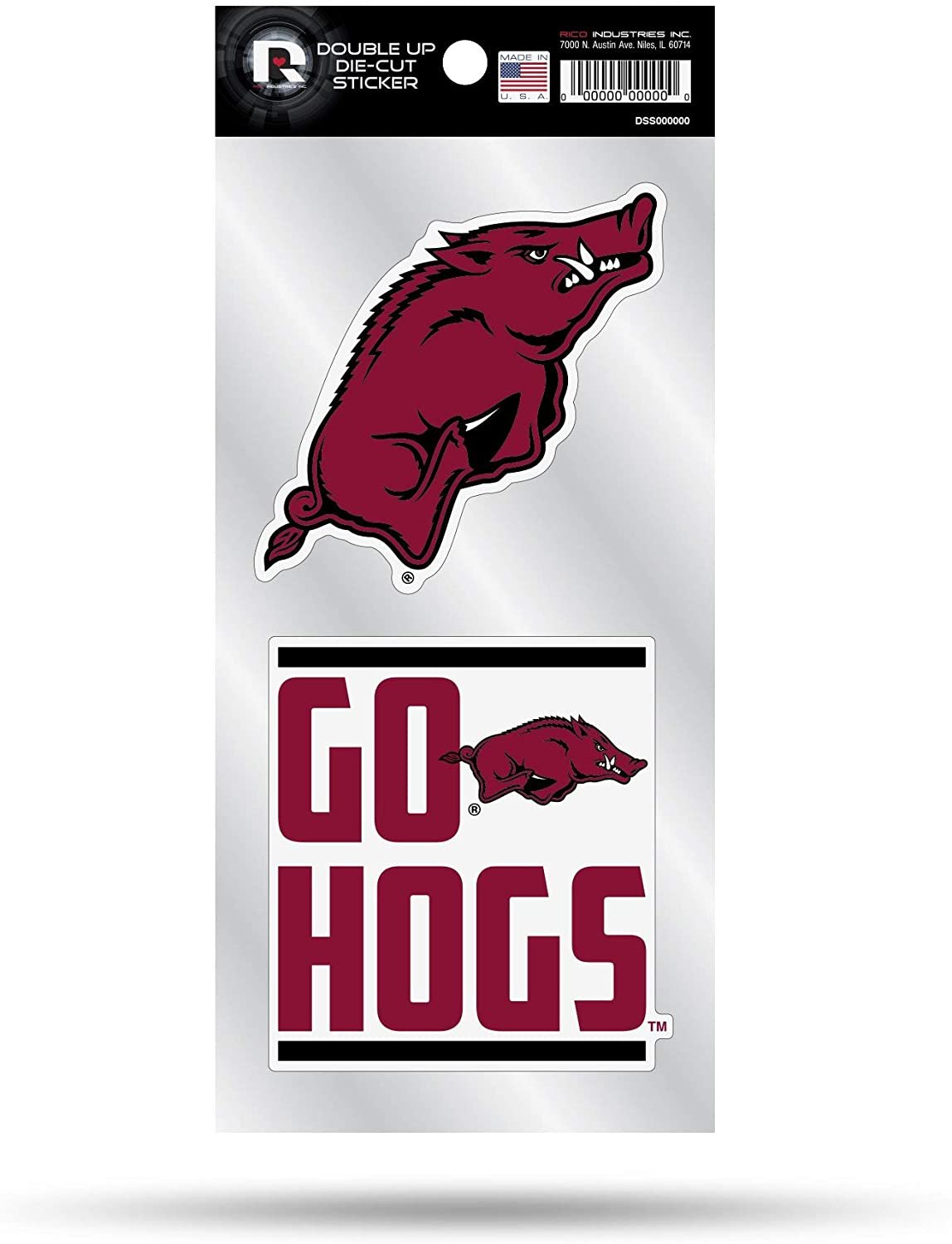 University of Arkansas Razorbacks 2-Piece Double Up Die Cut Sticker Decal Sheet, 4x8 Inch