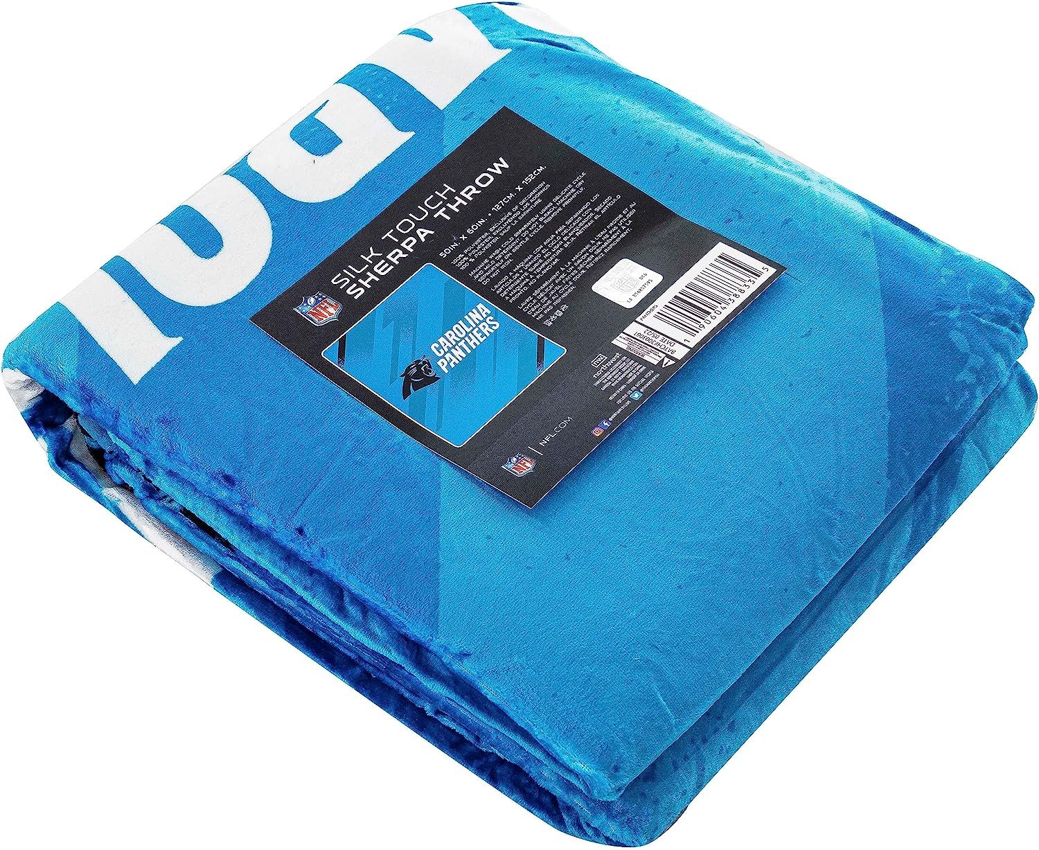 Carolina Panthers Throw Blanket, Sherpa Raschel Polyester, Silk Touch Style, Velocity Design, 50x60 Inch 3