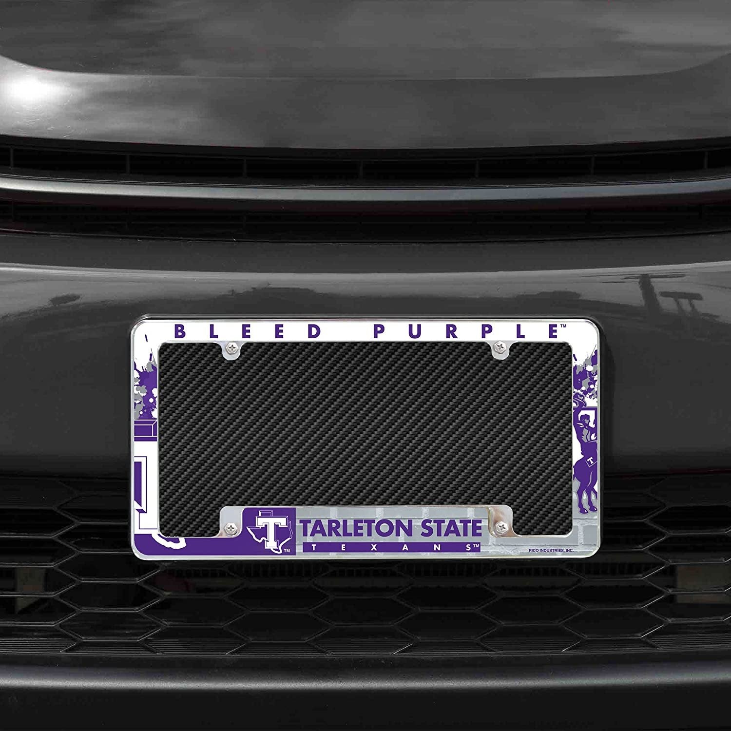 Tarleton State University Texans Metal License Plate Frame Chrome Tag Cover All Over Design 6x12 Inch 2