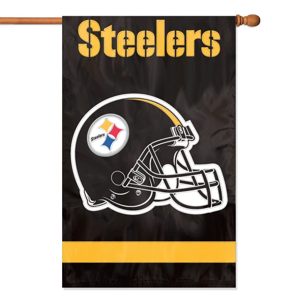Pittsburgh Steelers Premium Double Sided Banner Flag, Applique Embroidered, 28x44 Inches, Helmet Design 1