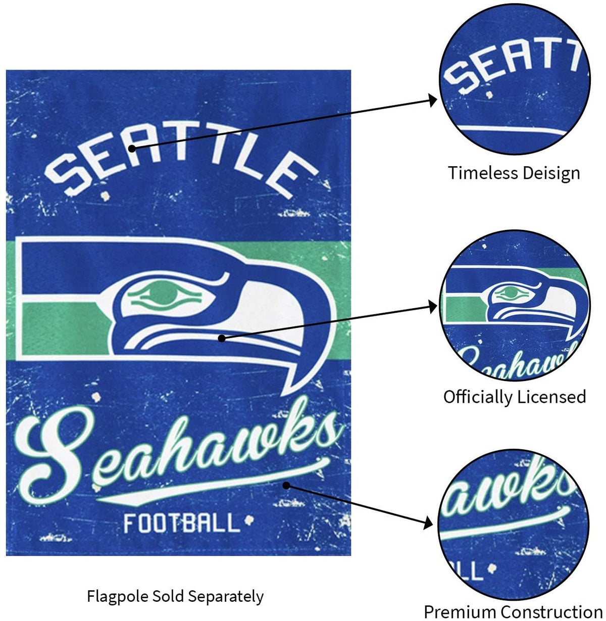 Seattle Seahawks Premium Garden Flag Banner, Double Sided, Retro Vintage Style, Linen, 13x18 Inch 8