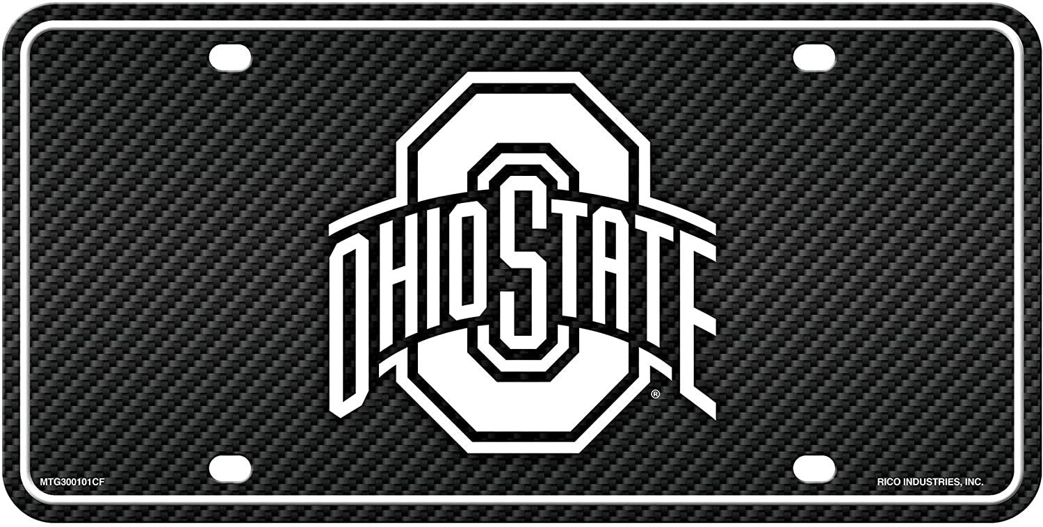 Ohio State University Buckeyes Metal Auto Tag License Plate, Carbon Fiber Design, 6x12 Inch