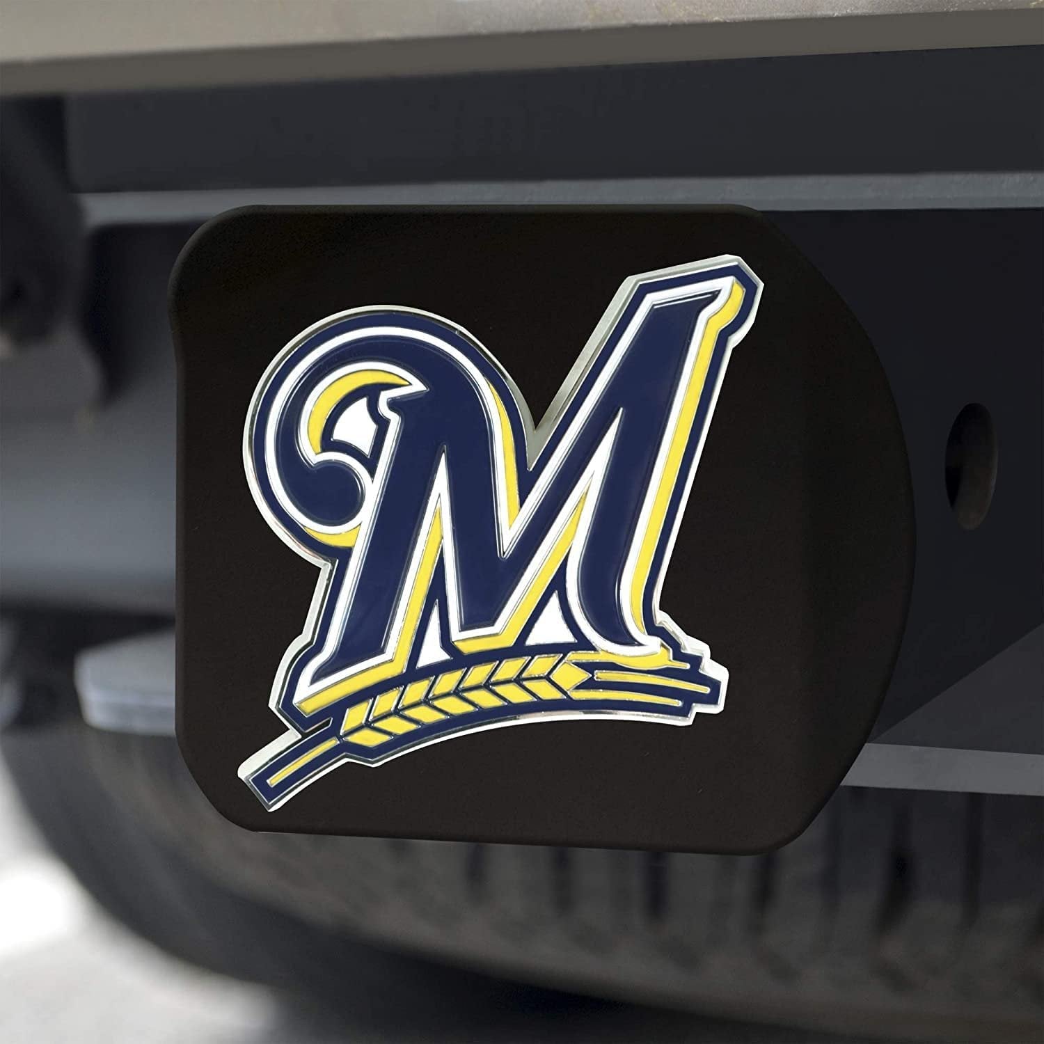 Milwaukee Brewers Hitch Cover Black Solid Metal with Raised Color Metal Emblem 2" Square Type III
