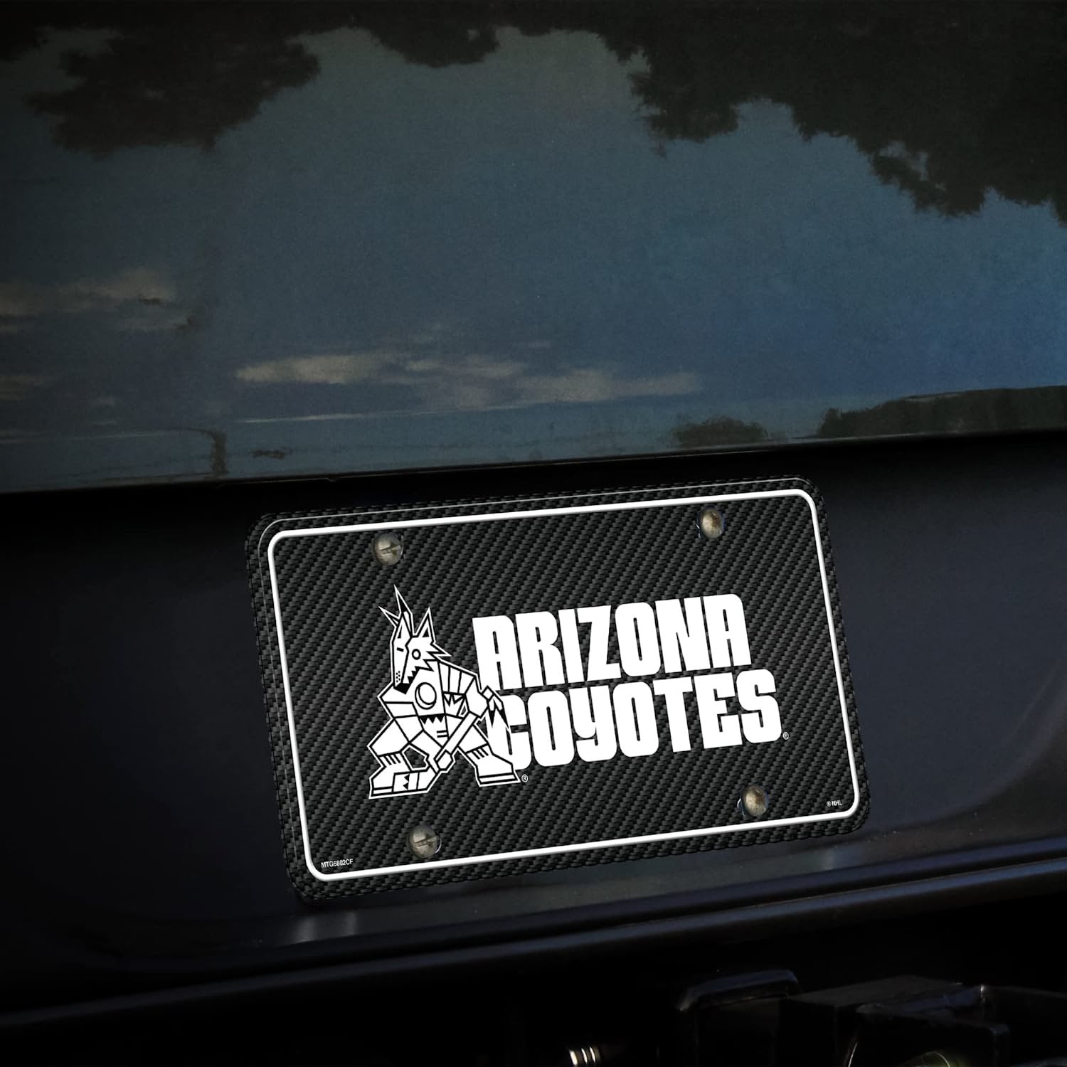 Arizona Coyotes Metal License Plate Tag Carbon Fiber Design Kachina Logo 12x6 Inch 3