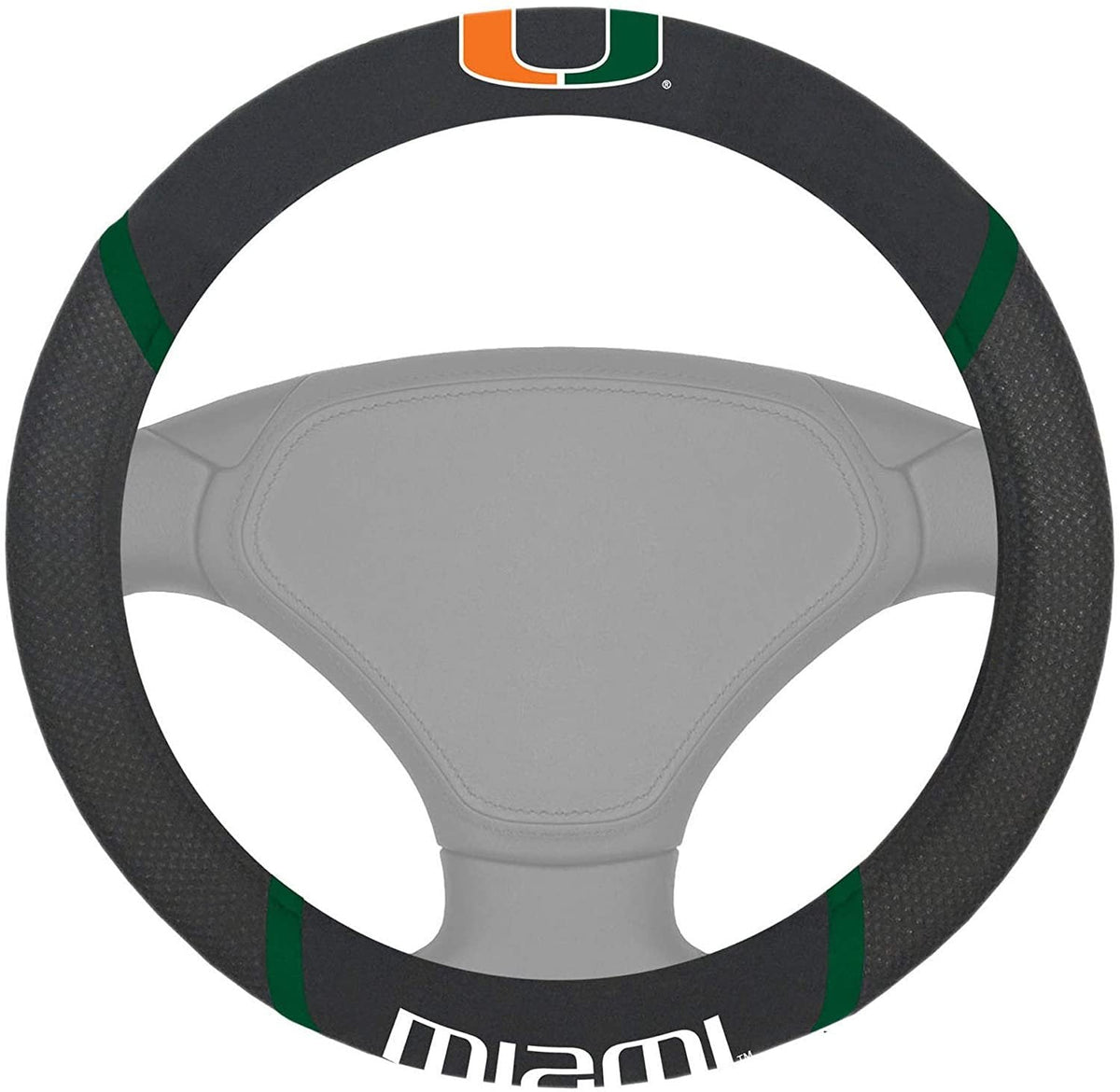Miami Hurricanes Steering Wheel Cover Embroidered Black 15 Inch University of 1