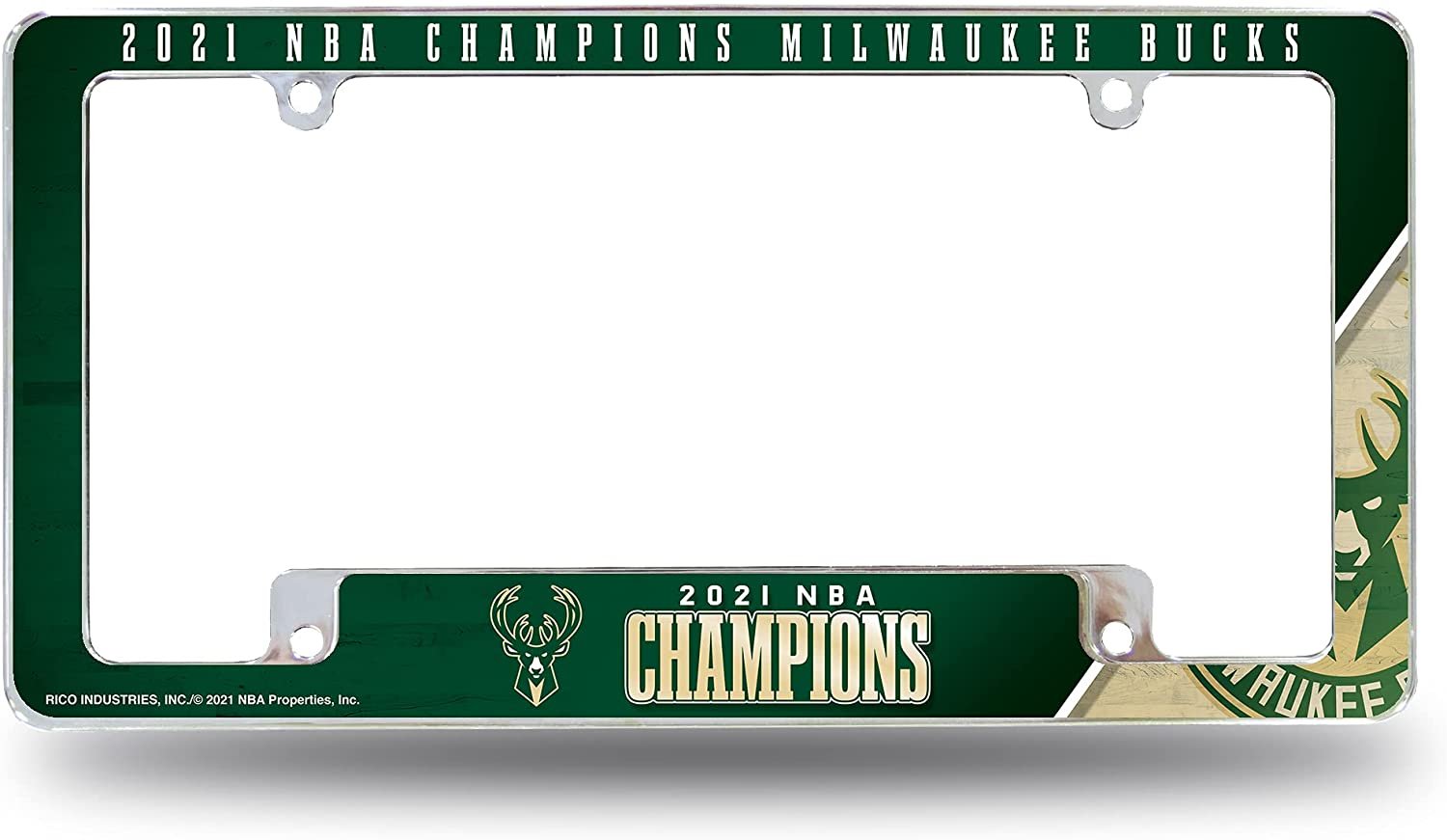 Milwaukee Bucks 2021 Champions Metal License Plate Frame Chrome Tag Cover, All Over Design, 12x6 Inch 1