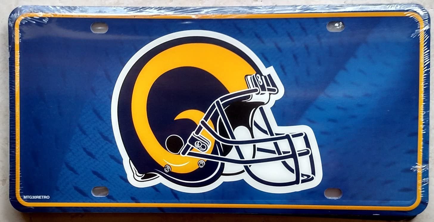 Los Angeles Rams Metal Auto Tag License Plate, Retro Helmet Design, 6x12 Inch 1