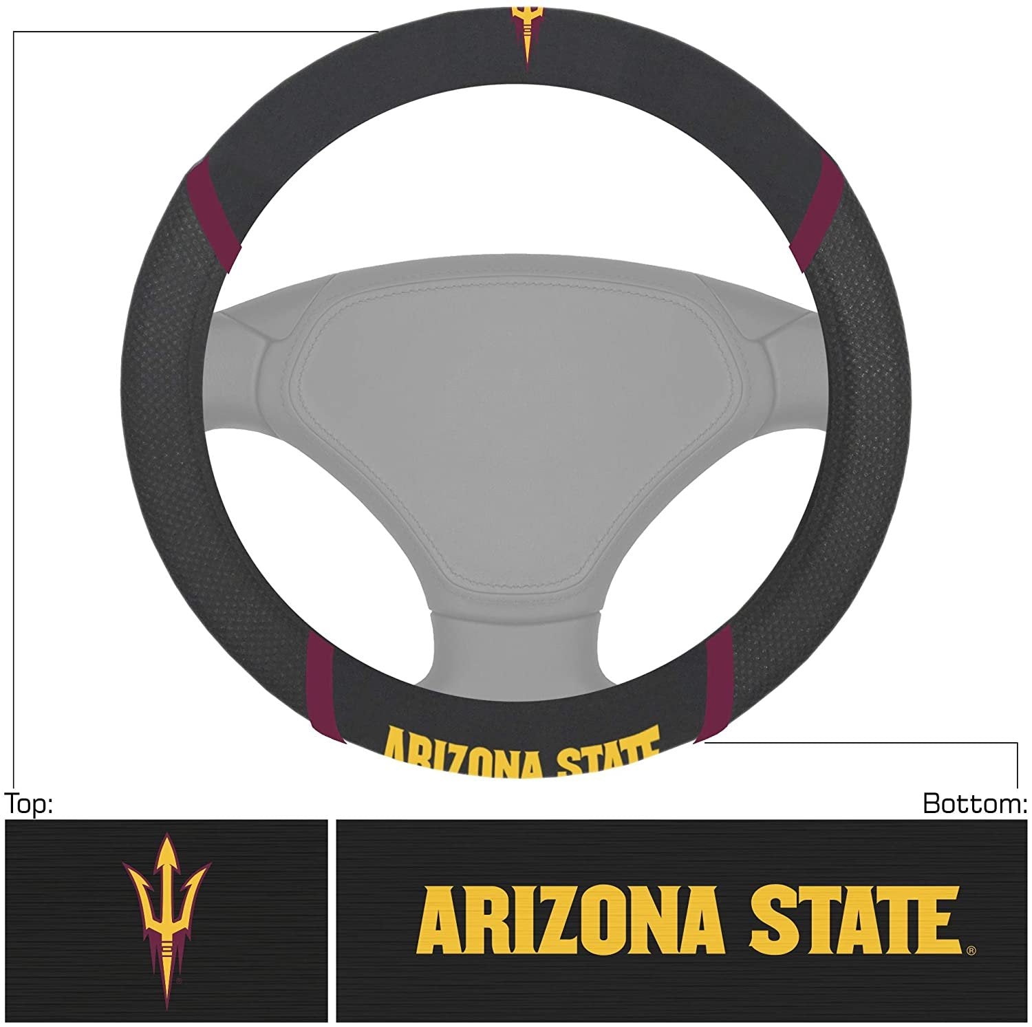 Arizona State Sun Devils Steering Wheel Cover Premium Embroidered Black 15 Inch University 2