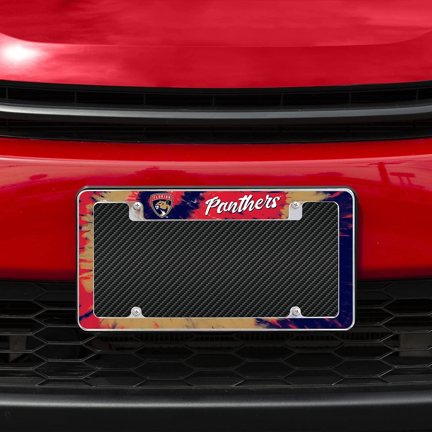 Florida Panthers Metal License Plate Frame Chrome Tag Cover Tie Dye Design 6x12 Inch