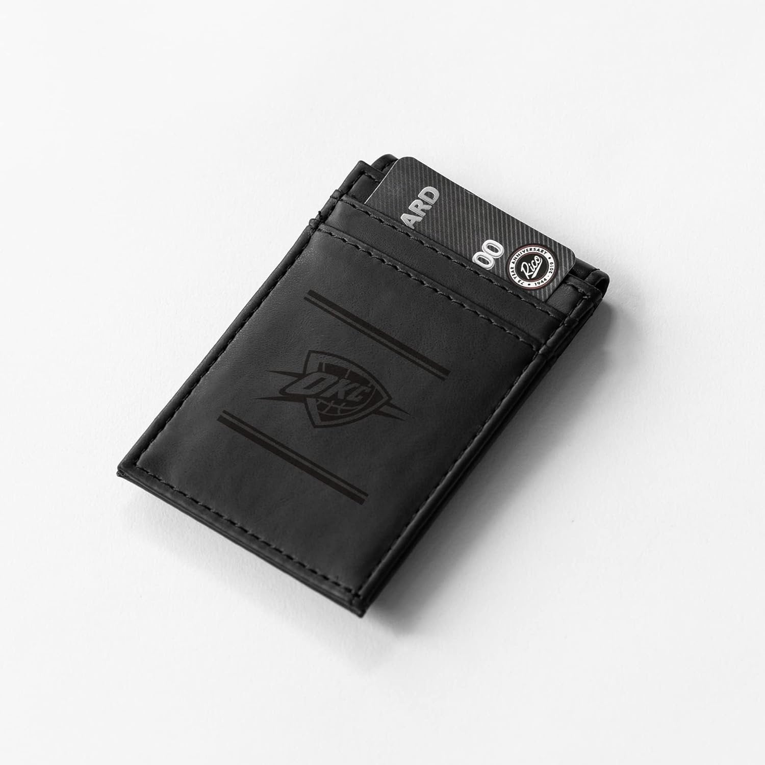 Oklahoma City Thunder Premium Black Leather Wallet, Front Pocket Magnetic Money Clip, Laser Engraved, Vegan 2