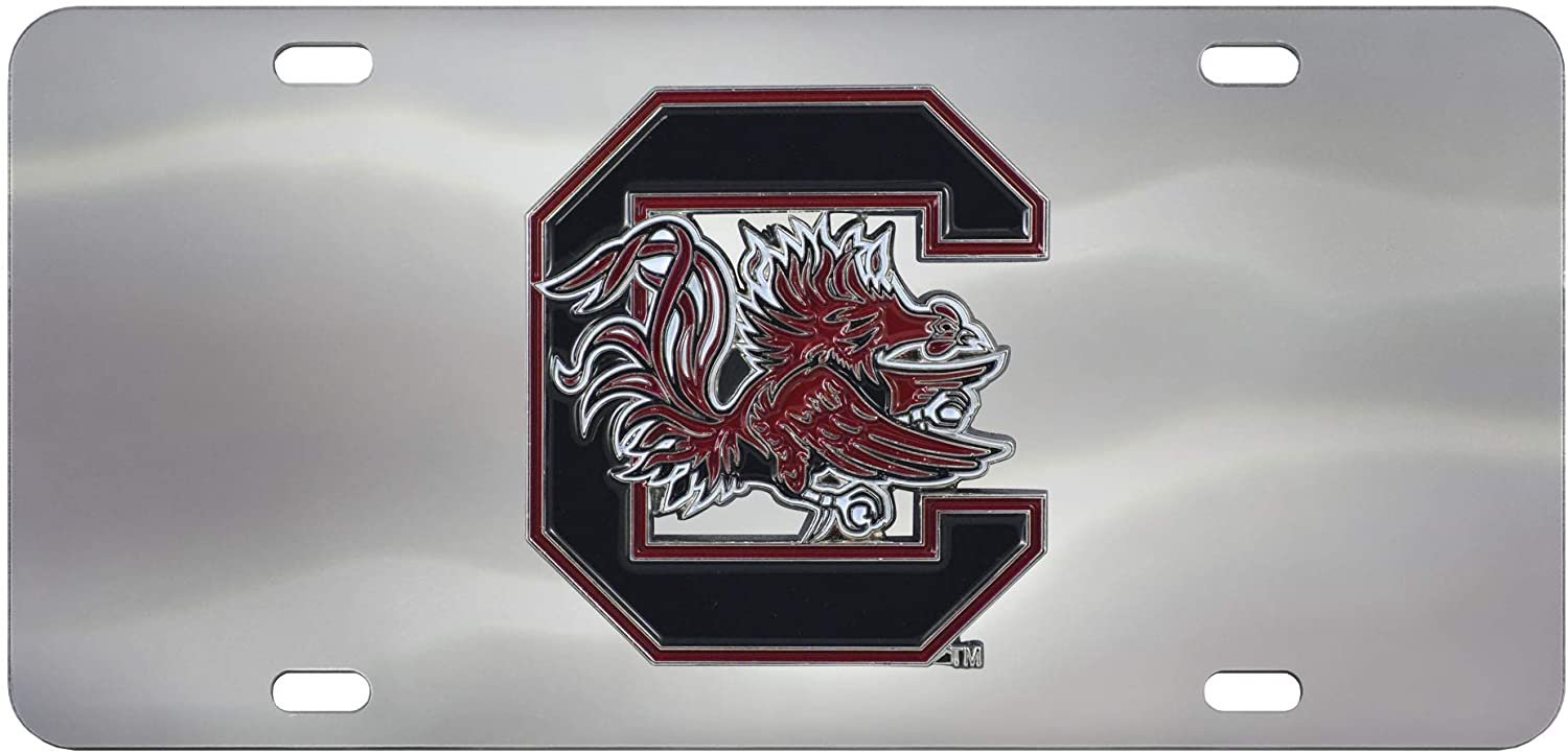 University of South Carolina Gamecocks License Plate Tag, Premium Stainless Steel Diecast, Chrome, Raised Solid Metal Color Emblem, 6x12 Inch
