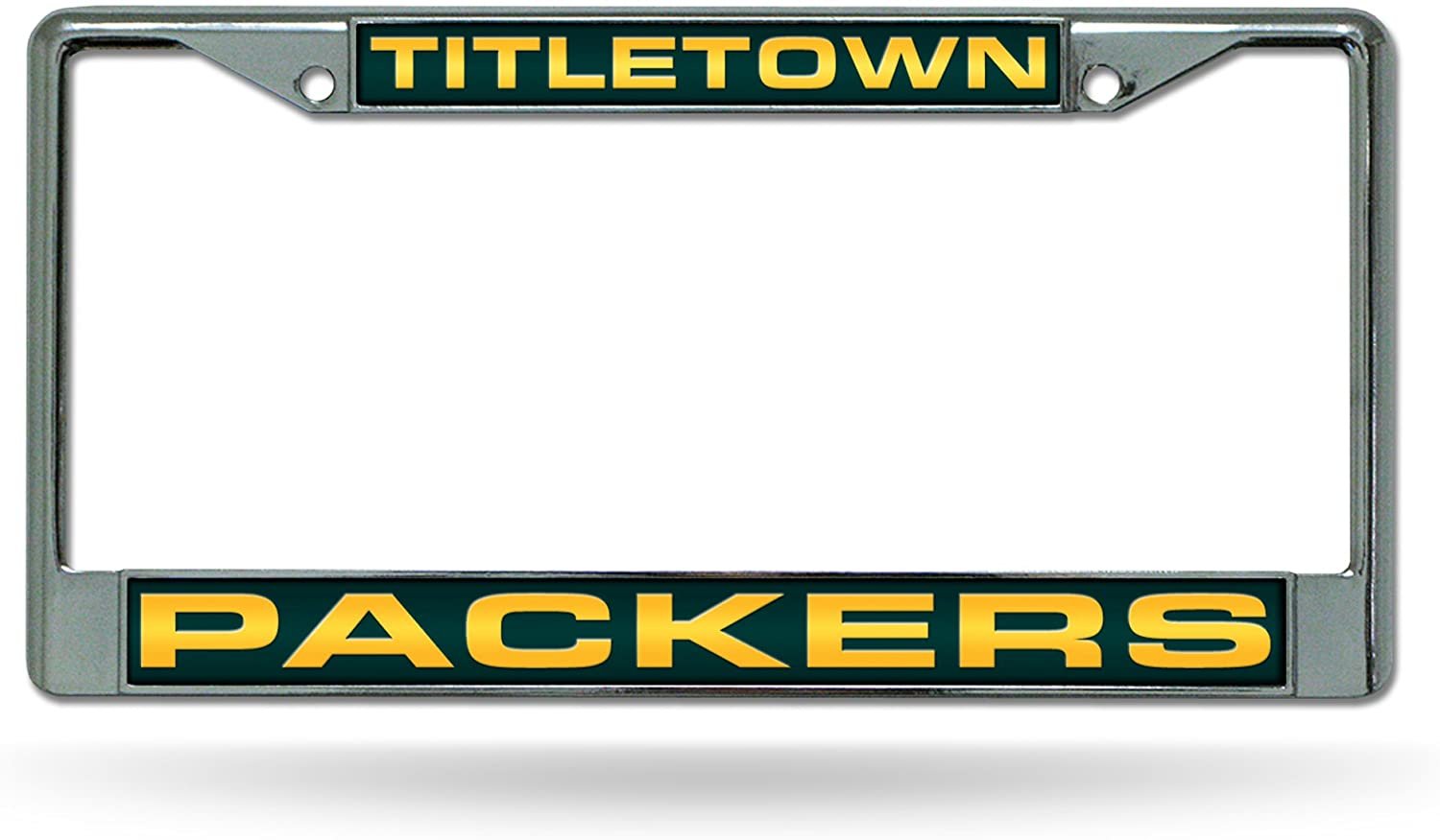 Green Bay Packers Titletown Chrome Metal License Plate Frame Tag Cover, Laser Acrylic Mirrored Inserts, 12x6 Inch 1
