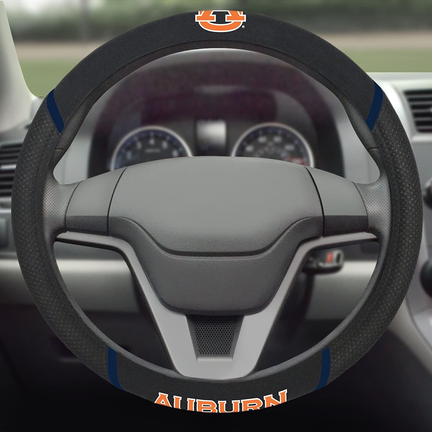 Auburn Tigers Steering Wheel Cover Premium Embroidered Black 15 Inch University 3