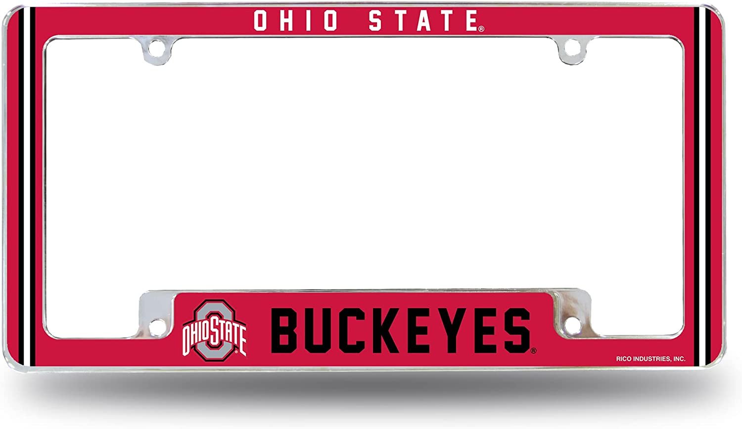 Ohio State University Buckeyes Metal License Plate Frame Chrome Tag Cover Alternate Design 6x12 Inch