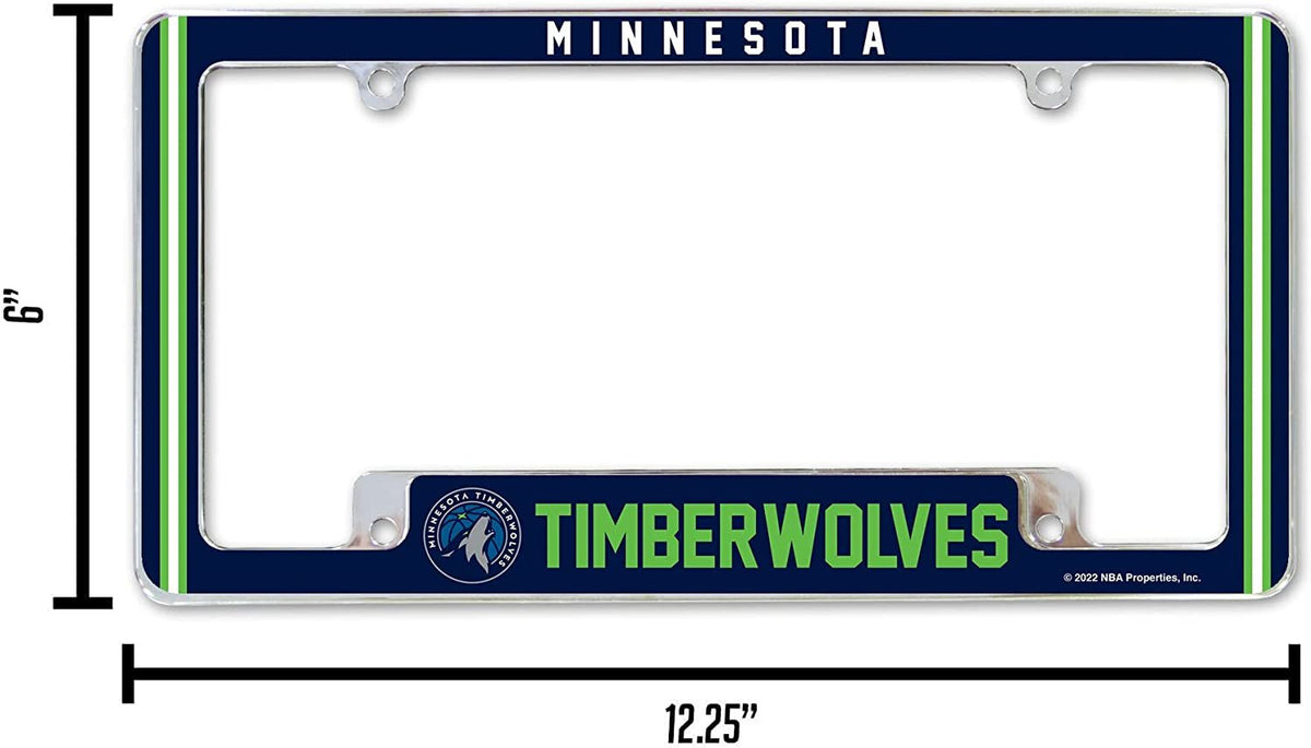 Minnesota Timberwolves Metal License Plate Frame Chrome Tag Cover Alternate Design 6x12 Inch 4