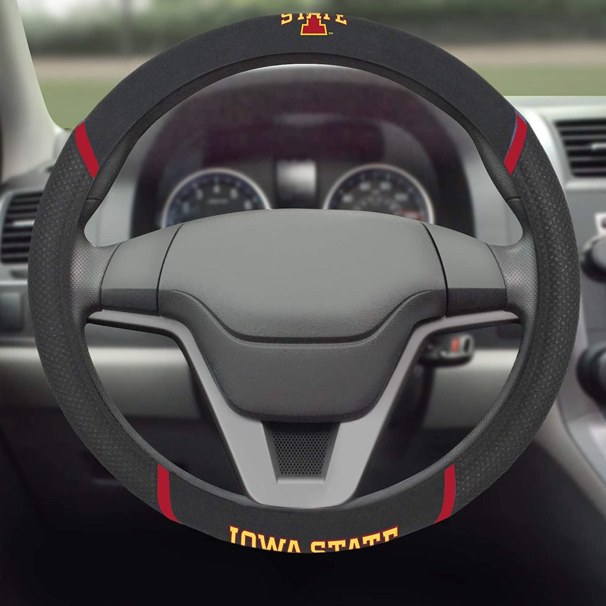 Iowa State Cyclones Steering Wheel Cover Premium Embroidered Black 15 Inch University 3