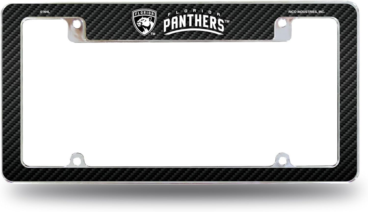 Florida Panthers Metal License Plate Frame Chrome Tag Cover Carbon Fiber Design 6x12 Inch