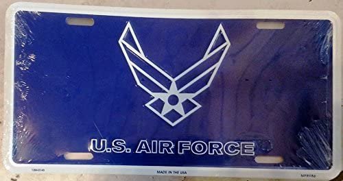 United States Air Force Metal Auto Tag License Plate, Blue with White Wings Design, 6x12 Inch 1