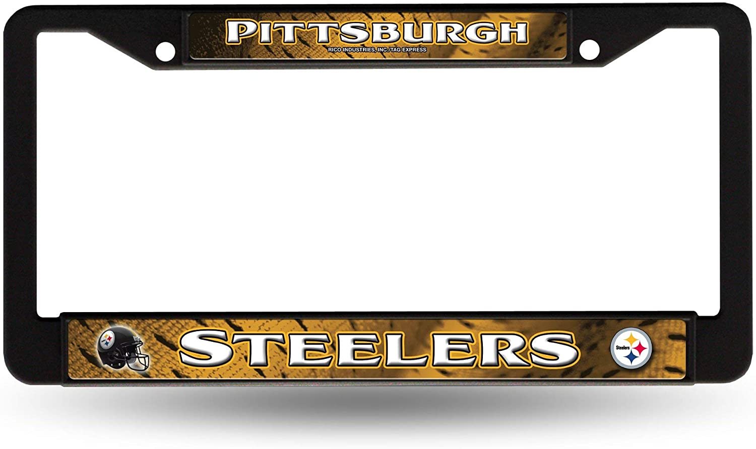 Pittsburgh Steelers Black Metal License Plate Frame Chrome Tag Cover 6x12 Inch