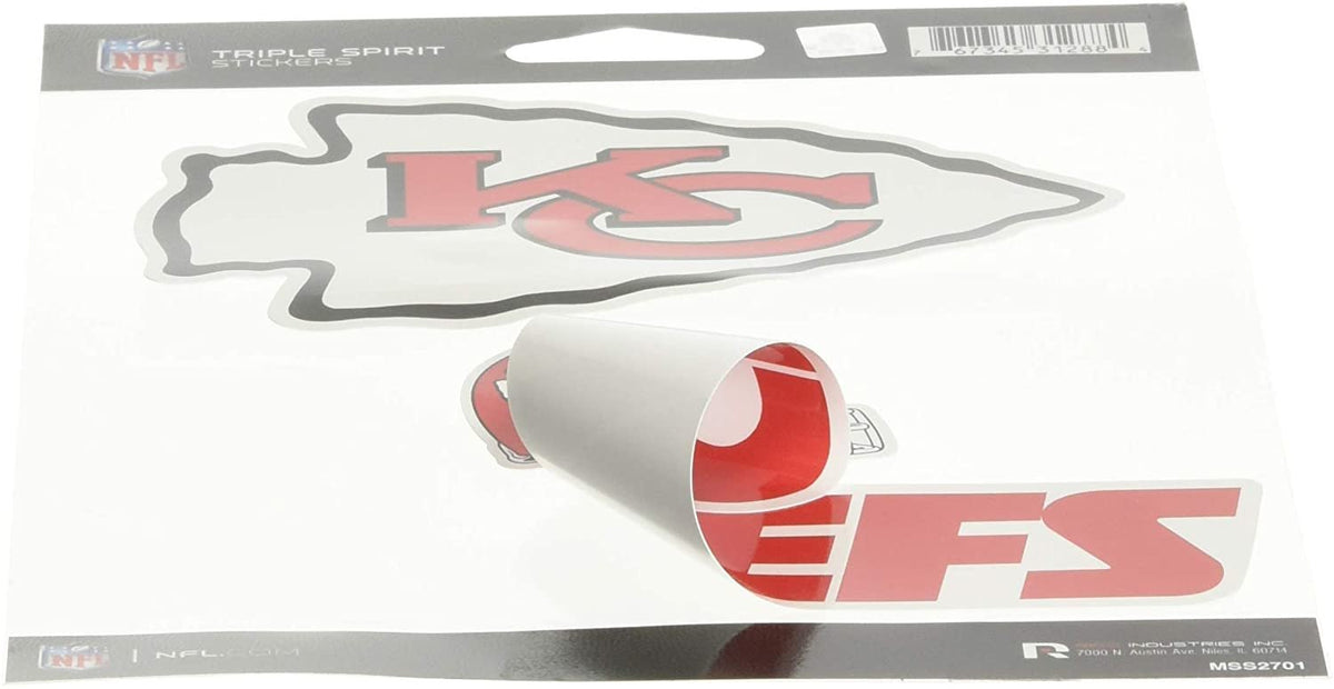 NFL Rico Industries Die Cut 3-Piece Triple Spirit Sticker Sheet, Kansas City Chiefs Team Color, 5 x 7-inches 4