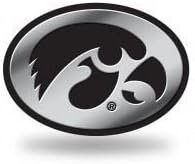 University of Iowa Hawkeyes Auto Emblem, Silver Chrome Color, Raised Molded Plastic, 3.5 Inch, Adhesive Tape Backing 1