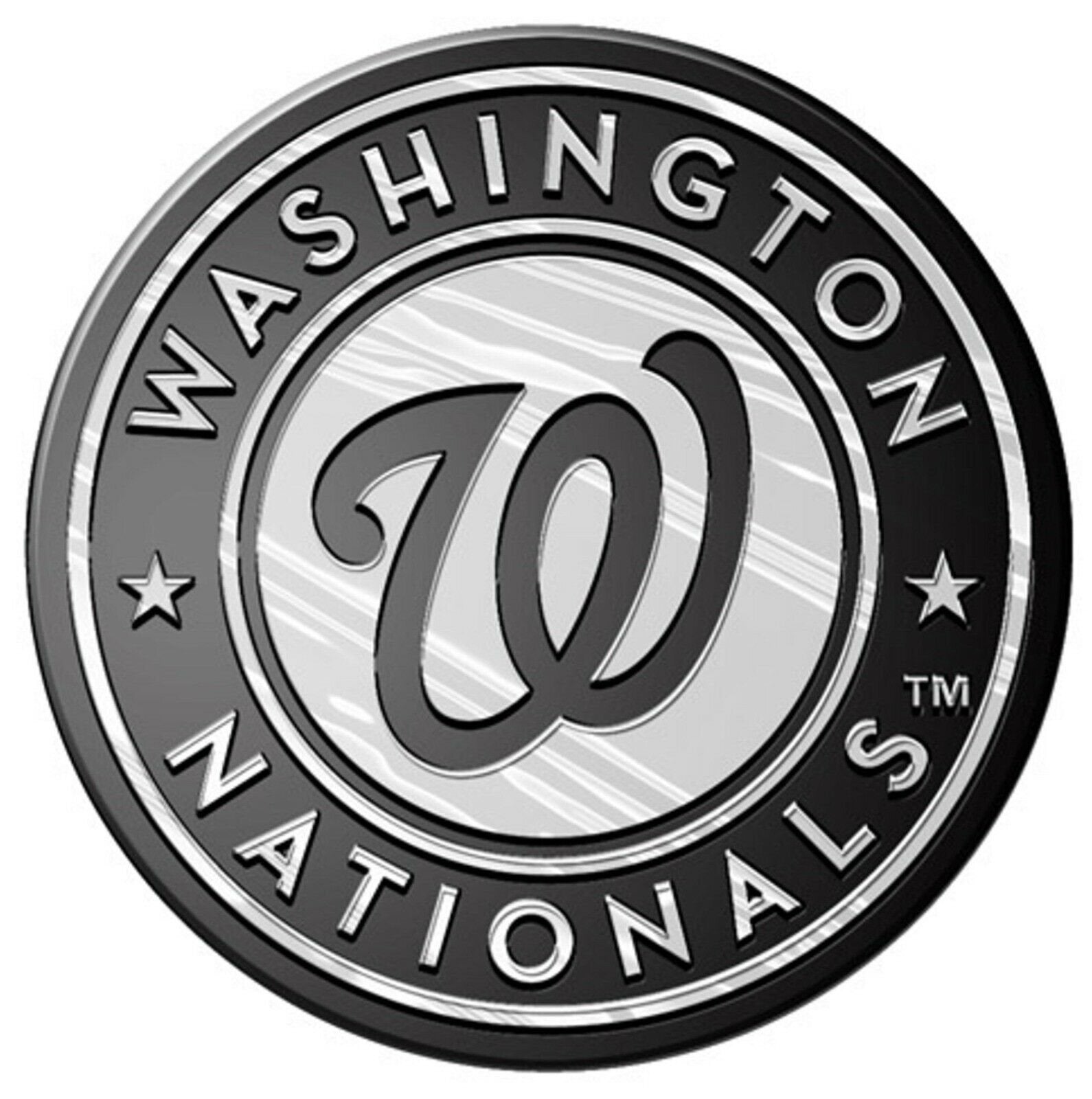 Washington Nationals Auto Emblem, Plastic Molded, Silver Chrome Color, Raised 3D Effect, Adhesive Backing 1