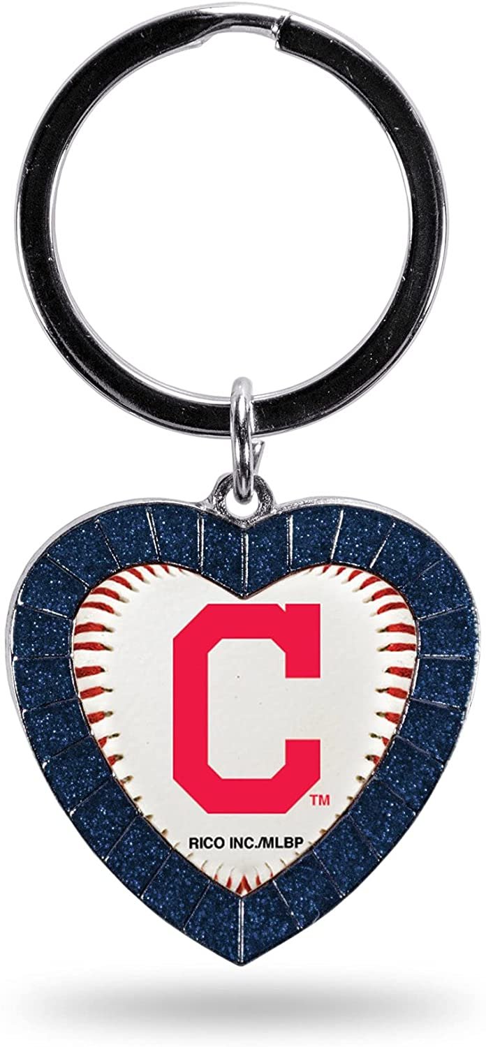 Indians Keychain Rhinestone Heart Decal Emblem Team Color Baseball 1