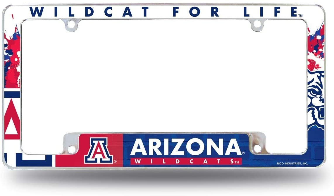 University of Arizona Wildcats Metal License Plate Frame Chrome Tag Cover, All All Over Design, 6x12 Inch 1