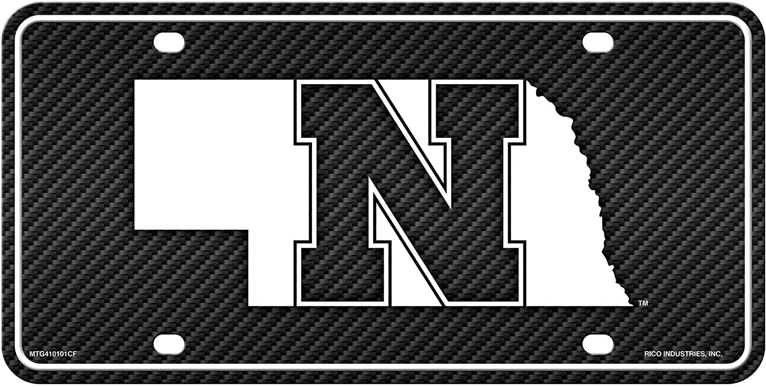 University of Nebraska Cornhuskers Metal Auto Tag License Plate, Carbon Fiber Design, 6x12 Inch