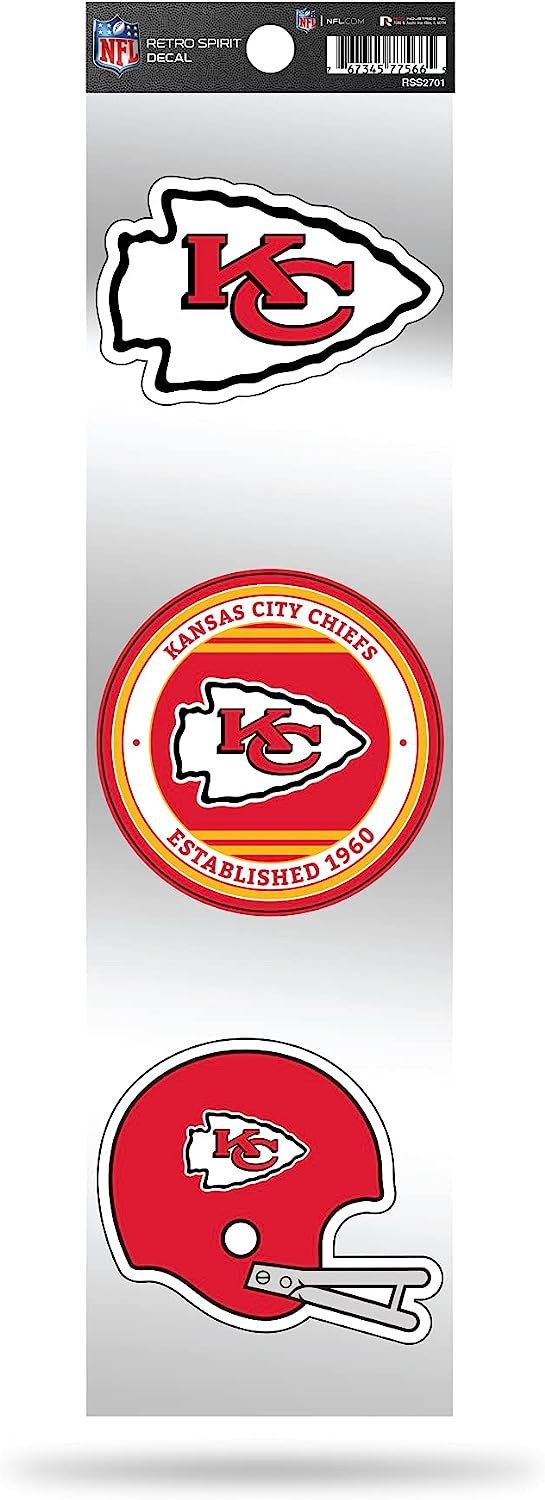 Kansas City Chiefs 3-Piece Retro Decal Sticker Sheet, Die Cut, Clear Backing, 3x12 Inch 1