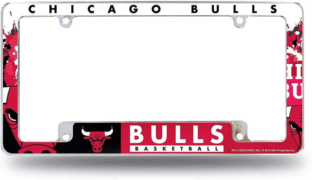 Chicago Bulls Metal License License Plate Frame Tag Cover, All Over Design, 12x6 Inch 1