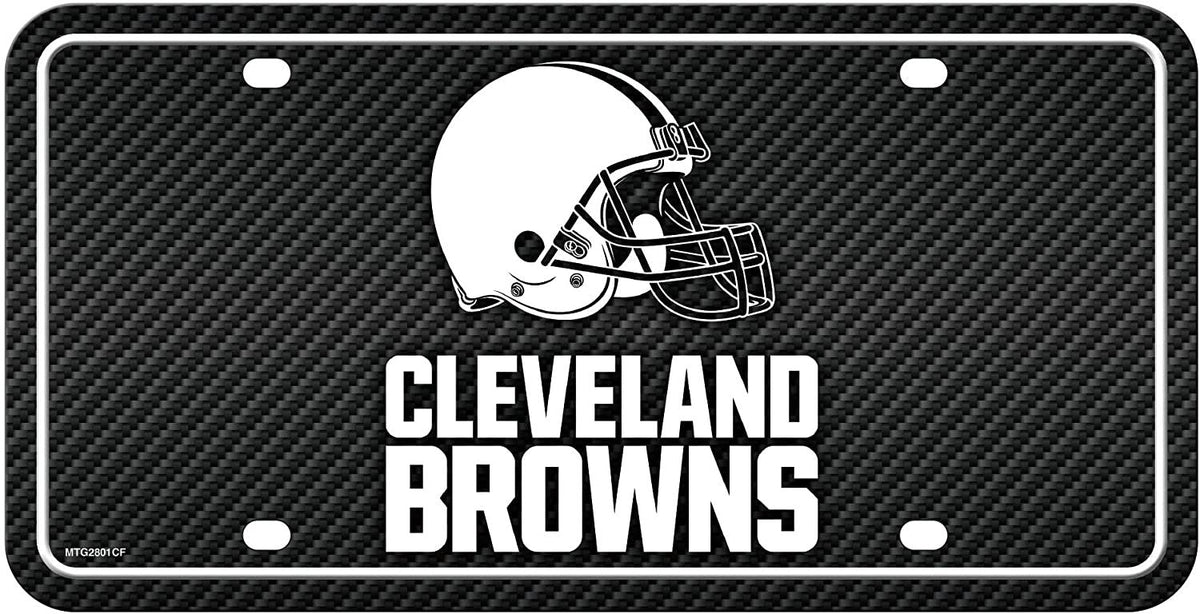 Cleveland Browns Metal Auto Tag License Plate, Carbon Fiber Design, 6x12 Inch