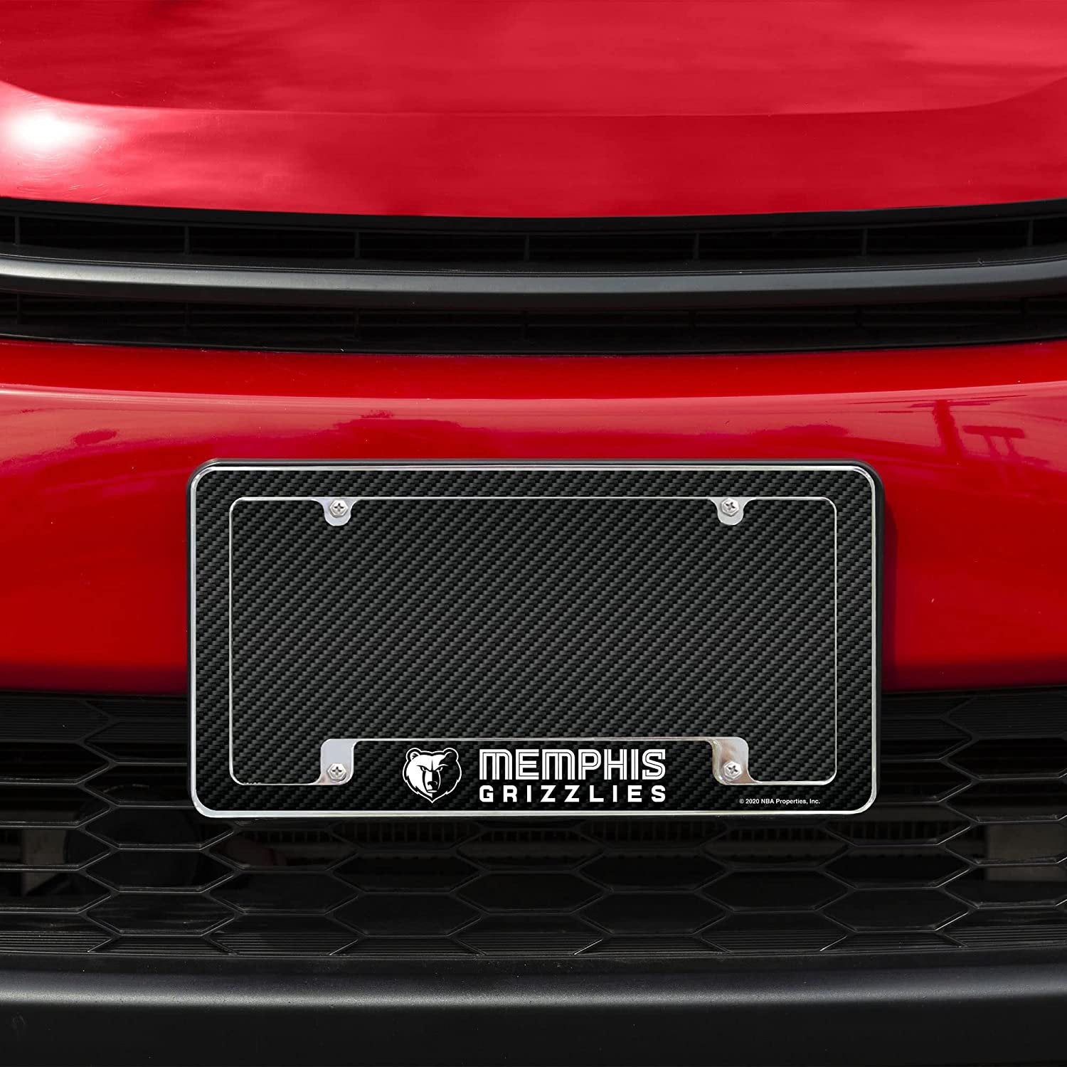 Memphis Grizzlies Metal License Plate Frame Chrome Tag Cover, Carbon Fiber Design, 12x6 Inch