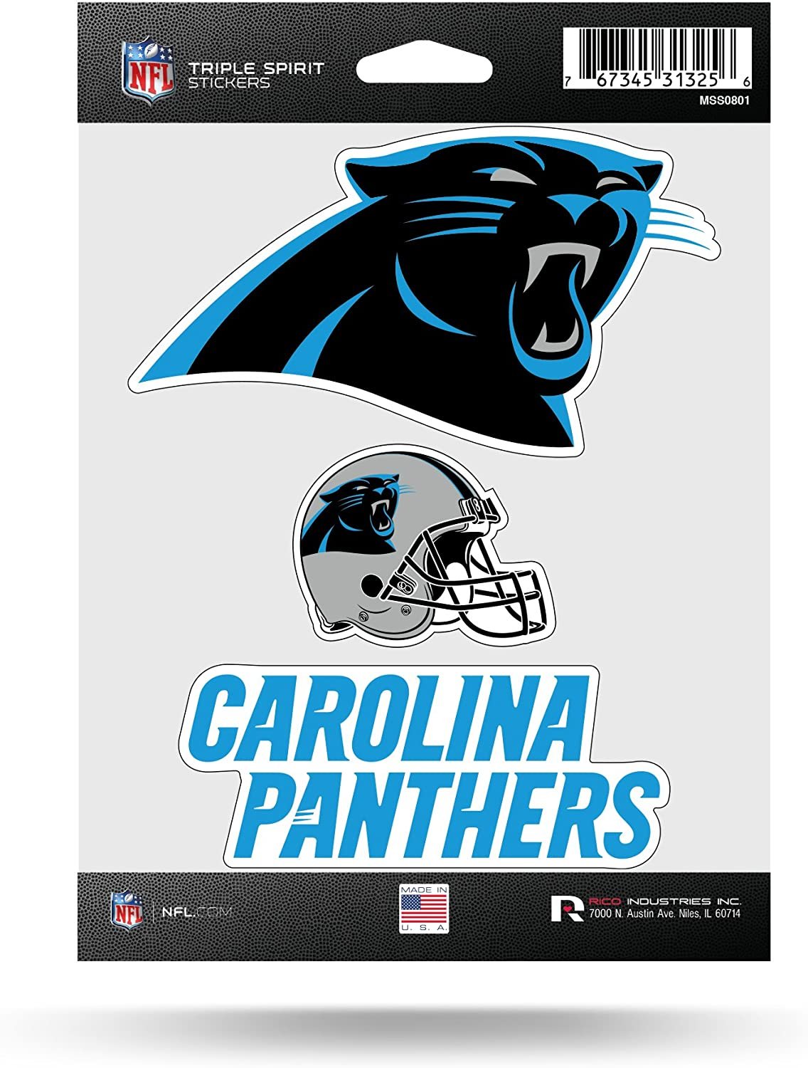 Carolina Panthers Die Cut 3-Piece Triple Spirit Sticker Sheet 1