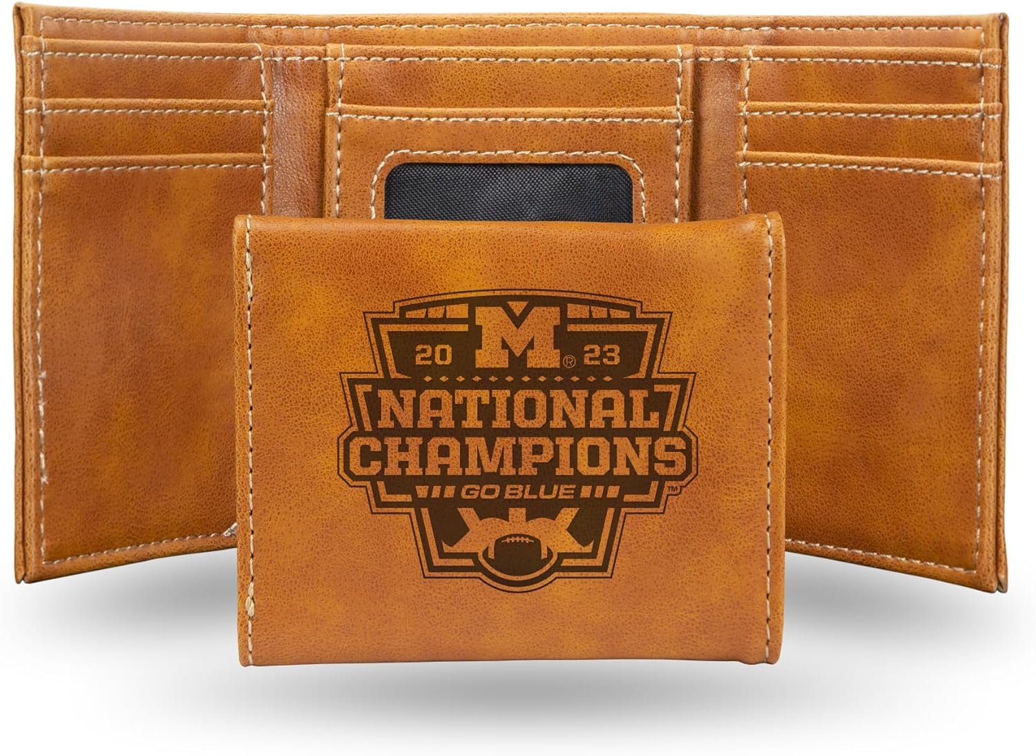 Rico Industries NCAA Michigan Wolverines 2024 CFP National Champions Laser Engraved Tri-Fold Wallet - Men's Accessory 1