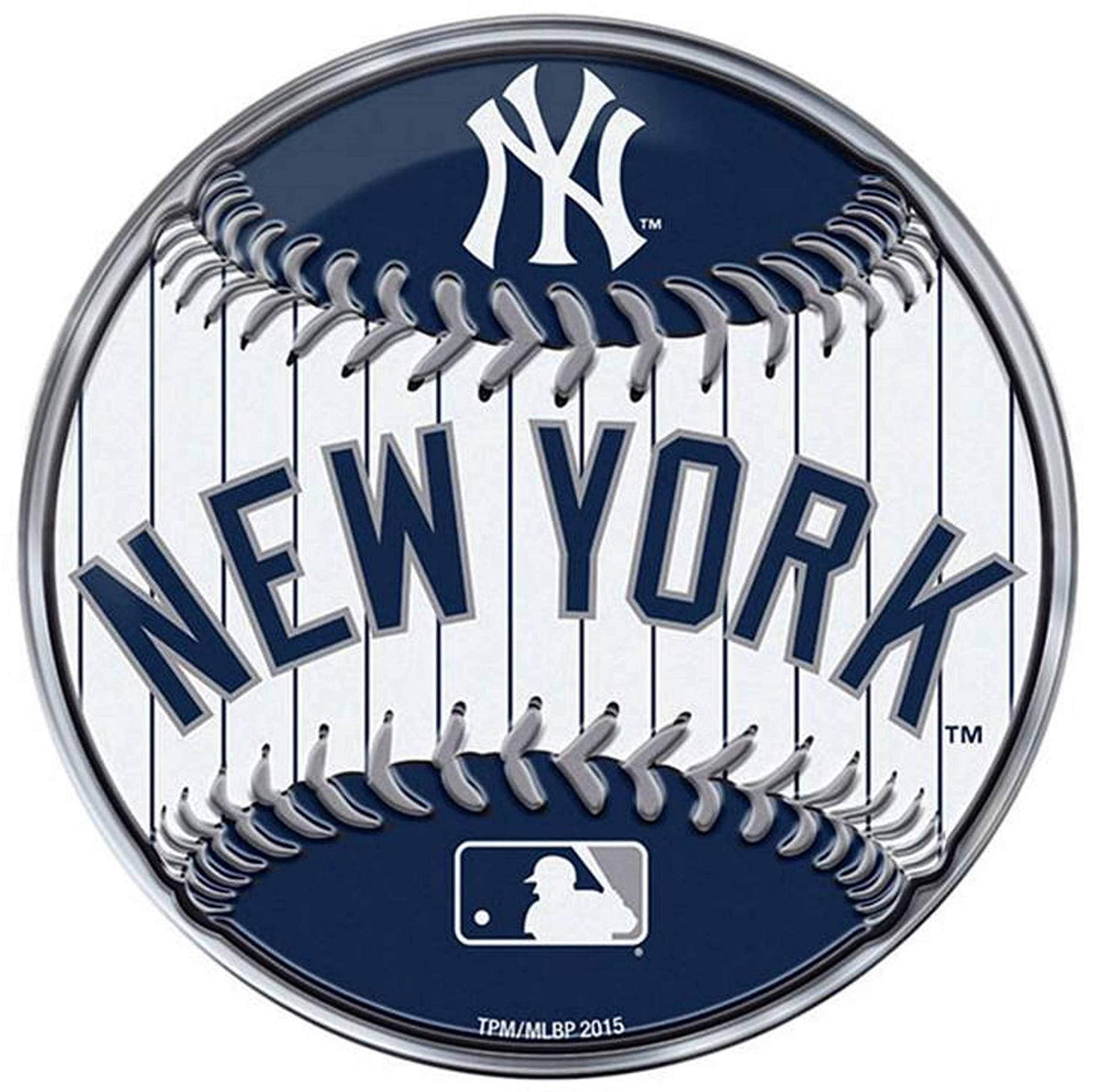 New York Yankees Aluminum Metal Auto Emblem, Team Color Logo, Baseball Design, Raised, Full Adhesive Backing