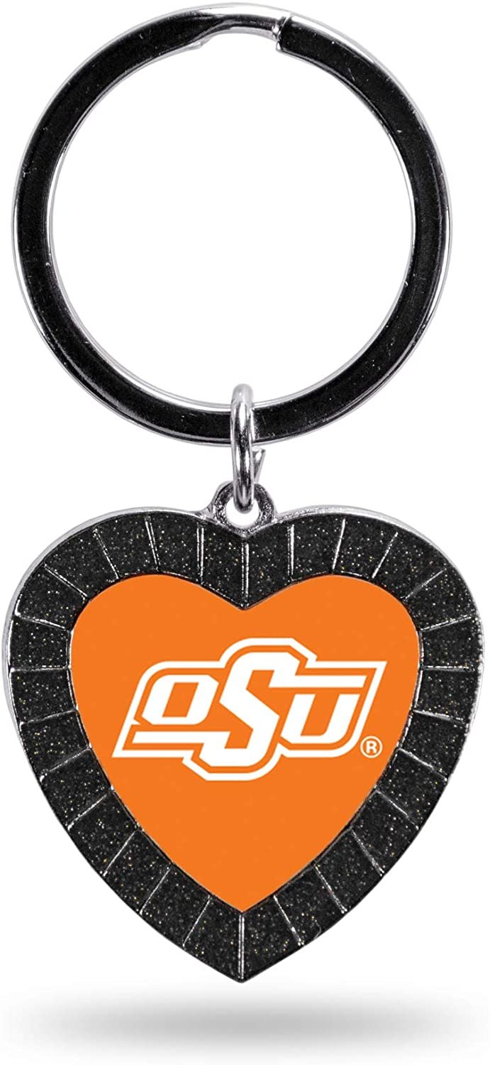 NCAA Oklahoma State Cowboys NCAA Rhinestone Heart Colored Keychain, Black, 3-inches in length