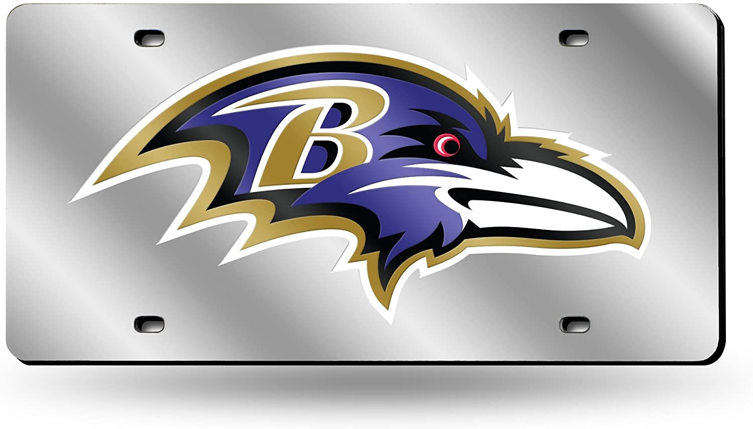 Baltimore Ravens Premium Laser Cut Tag License Plate, Mirrored Acrylic Inlaid, 12x6 Inch 1
