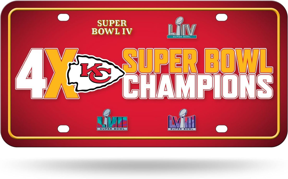 Rico Industries NFL Football Kansas City Chiefs 4X Champions Metal Auto Tag 6" x 12" - Great for Truck/Car/SUV