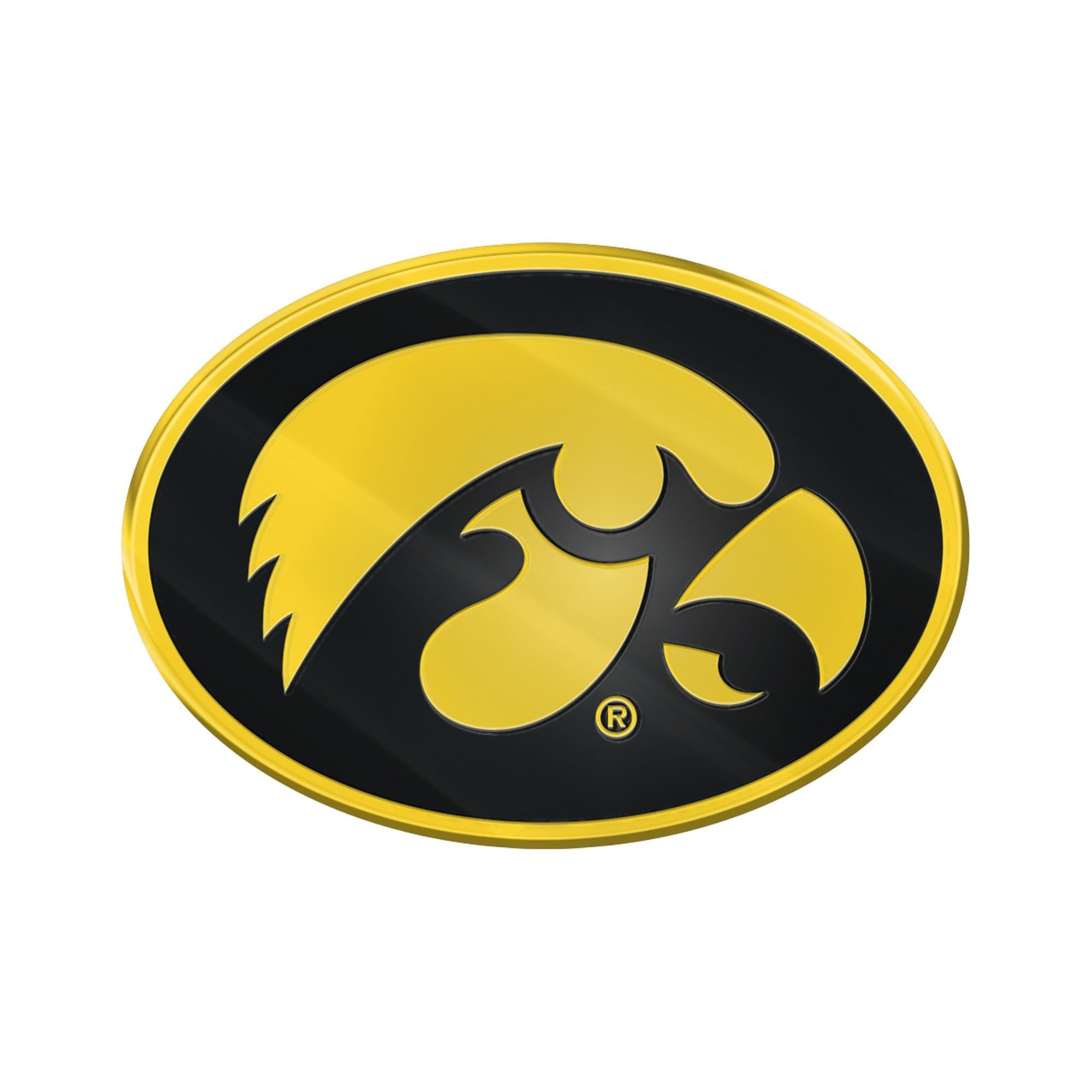 University of Iowa Hawkeyes Auto Emblem, Aluminum Metal, Embossed Team Color, Raised Decal Sticker, Full Adhesive Backing