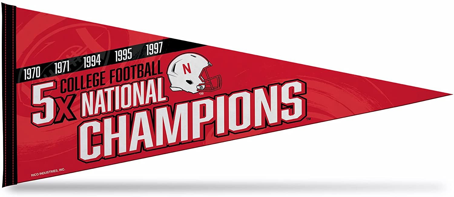 University of Nebraska Cornhuskers 5-Time Champions Soft Felt Pennant, 12x30 Inch, Easy To Hang 1
