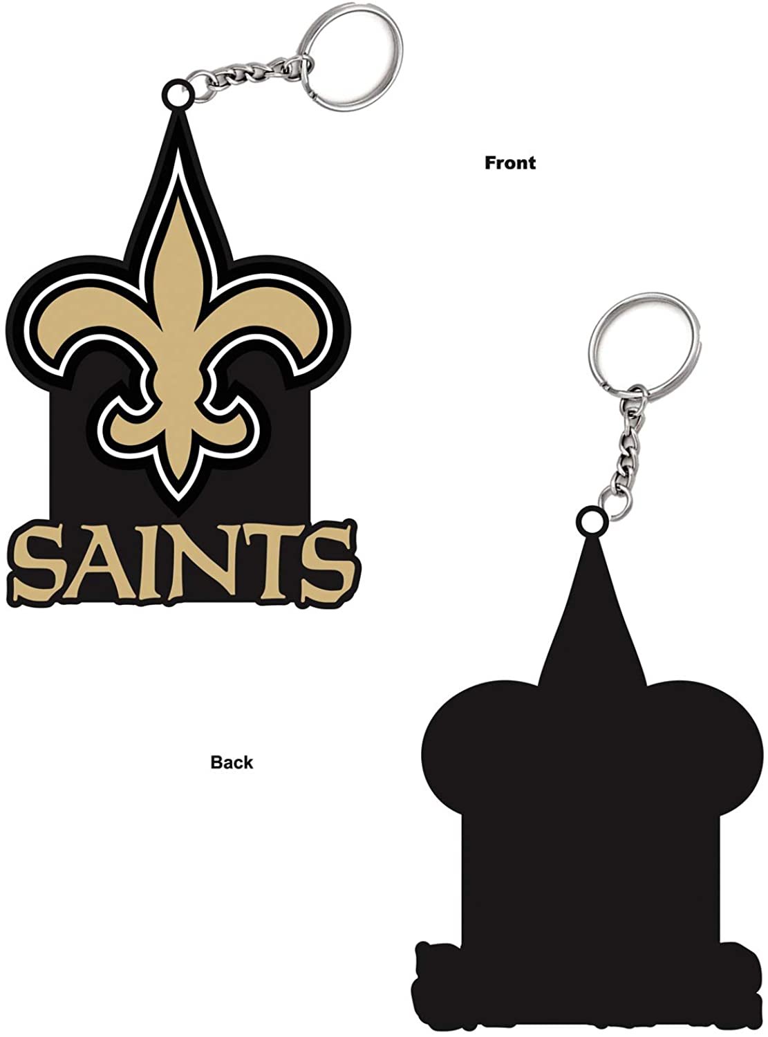 New Orleans Saints Bold Sporty Rubber Keychain - 5" Long x 3" Wide x 0.2" High 1